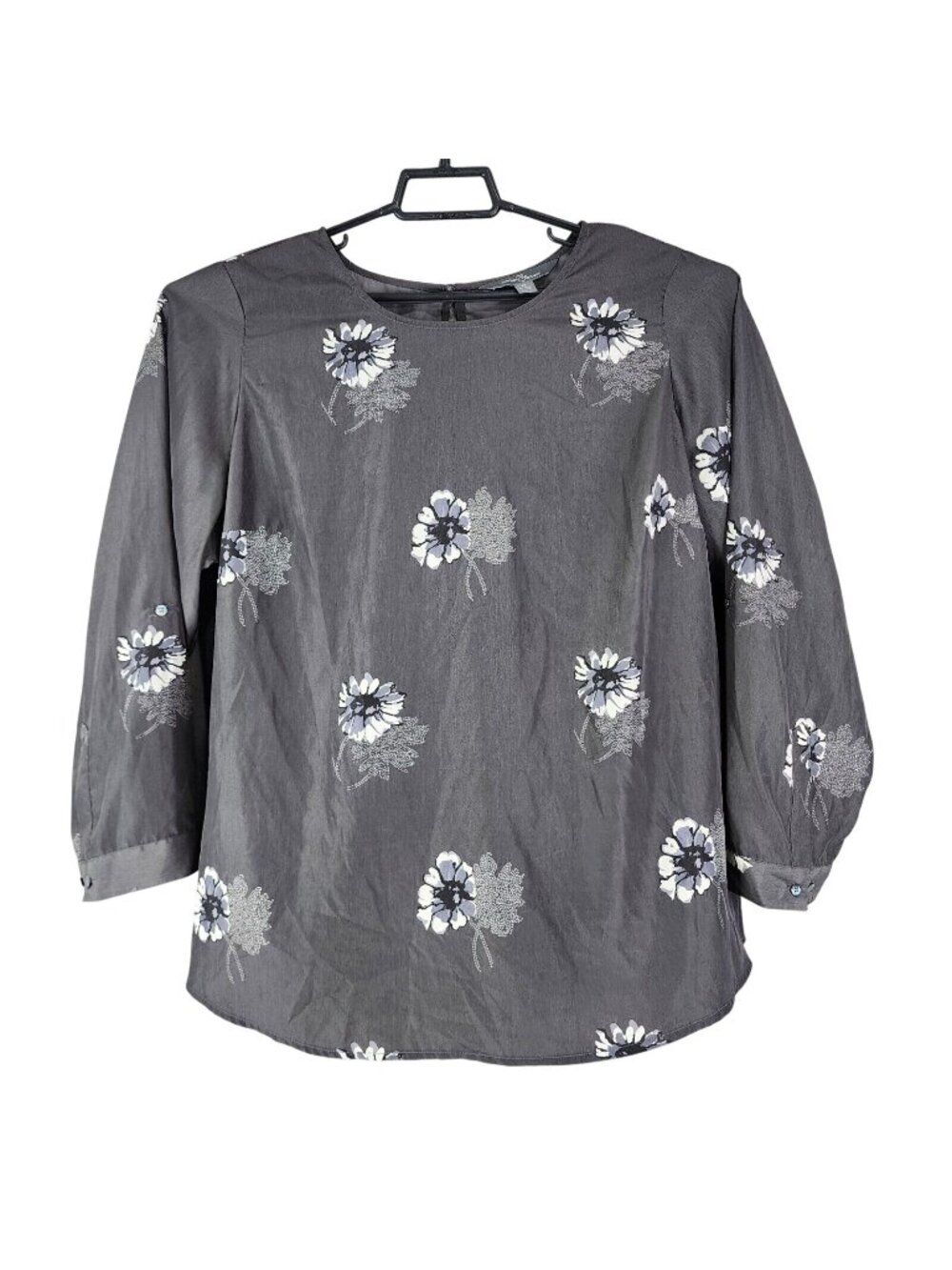 Womens Market & Spruce Gray & White Floral Blouse Long Sleeve Plus Size 2X